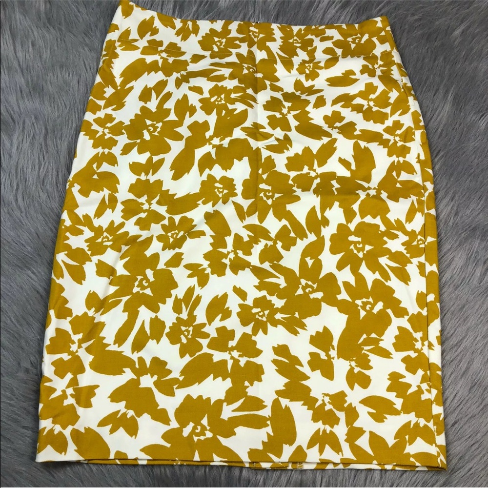 LOFT Yellow White Floral Leaf Pencil Skirt 2